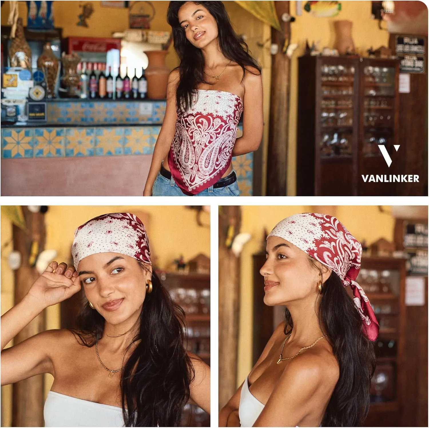 VANLINKER Paisley Satin Head Scarf for Women Men Versatile Silk-Like Hair Scarf Vintage Bandana Large Square Scarves 27.5"