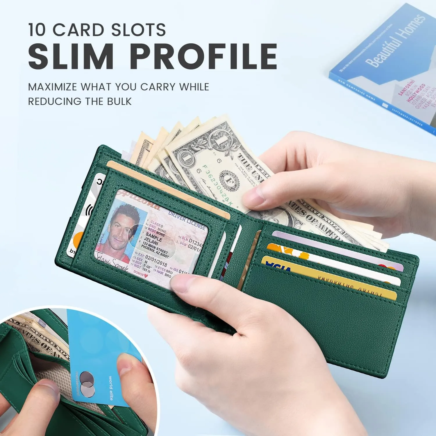 Zitahli Mens-Wallet-Slim-Leather-RFID Blocking Wallet for Men Minimalist Bifold Credit Card Holder with Gift Box