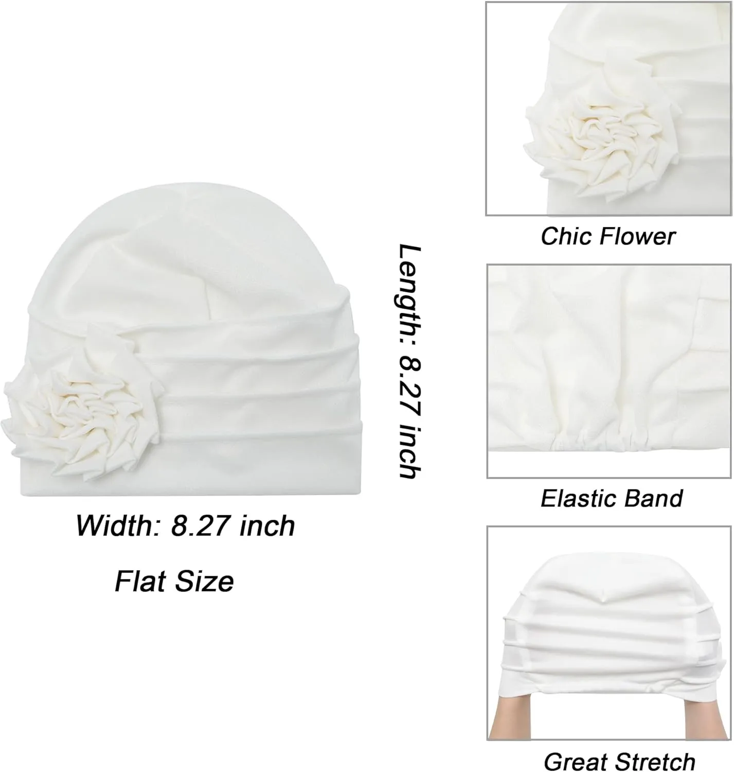 ZLYC Women Turban Beanie Hat with Flower Chemo Headwear Elastic Head Wrap Cap