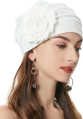 ZLYC Women Turban Beanie Hat with Flower Chemo Headwear Elastic Head Wrap Cap